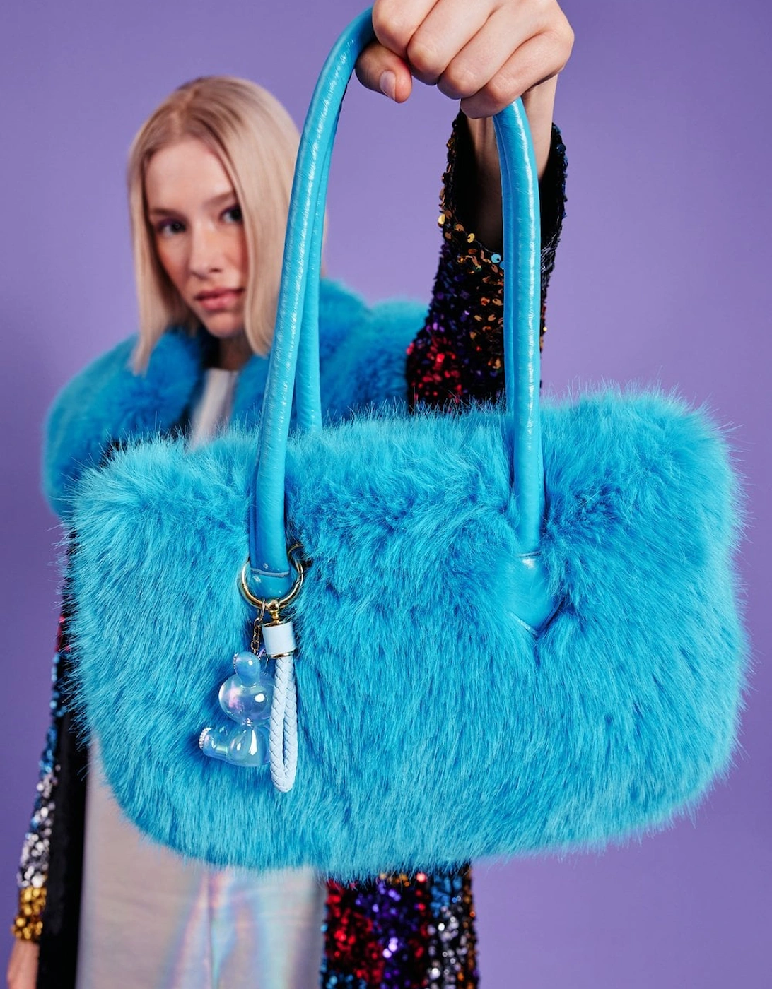 Blue Eco Bamboo Faux Fur Tote Bag, 3 of 2