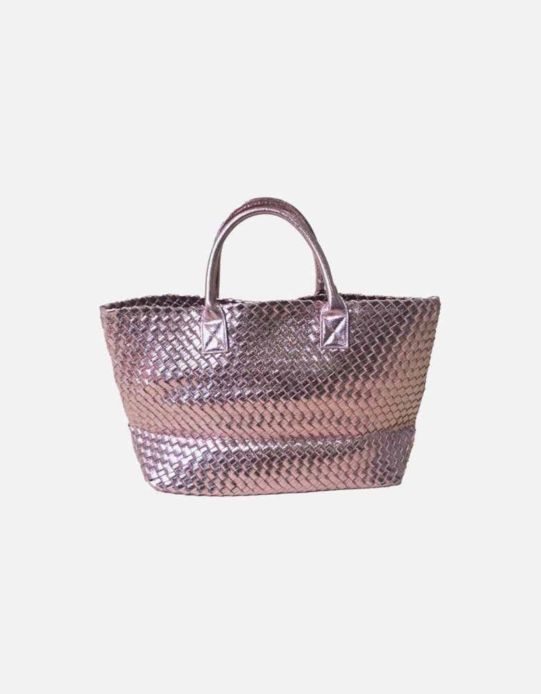 Pink Woven Metallic Tote Bag