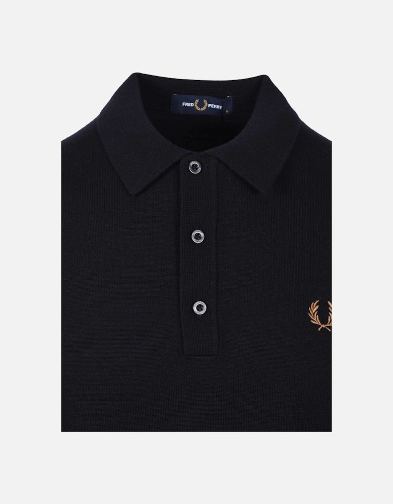 Knitted Long Sleeve Shirt Navy/Dark Caramel