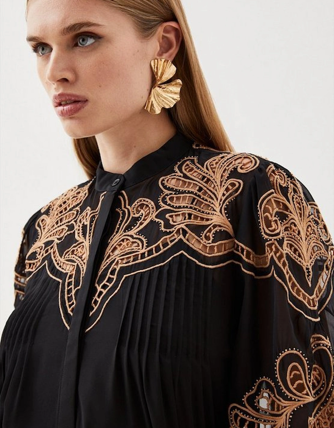 Cutwork Beaded Embroidered Woven Blouse