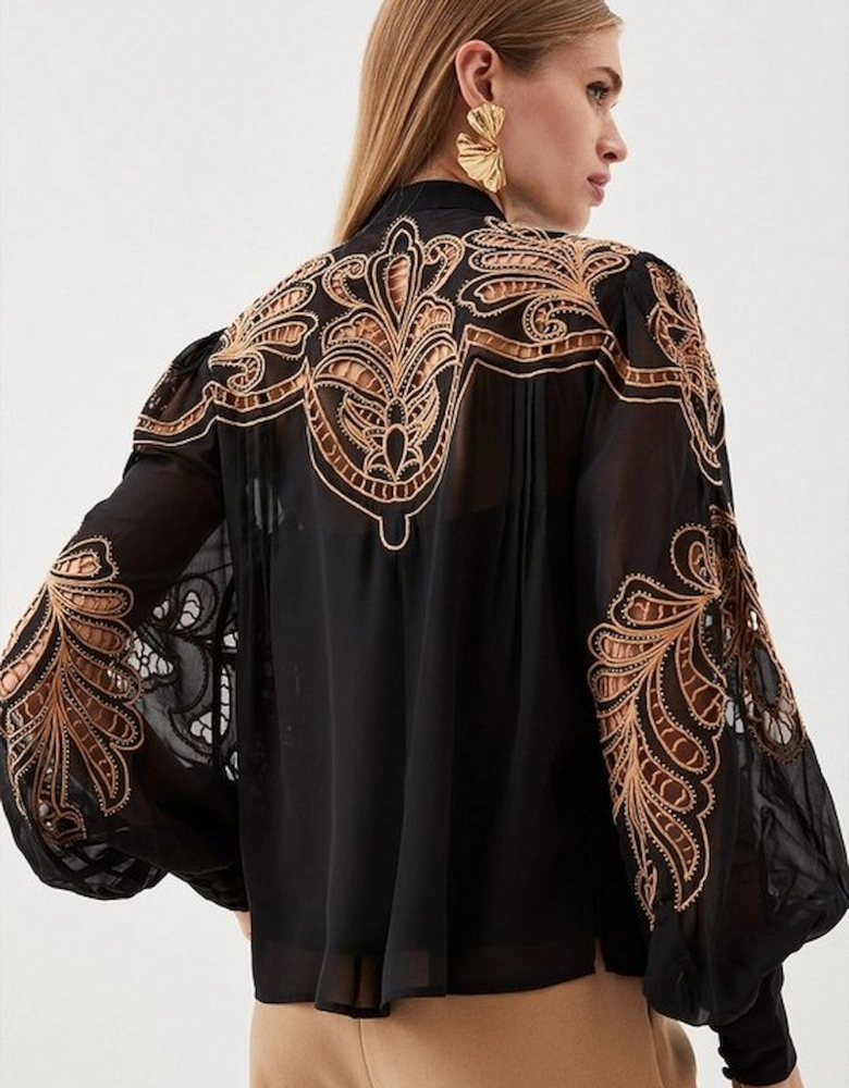 Cutwork Beaded Embroidered Woven Blouse