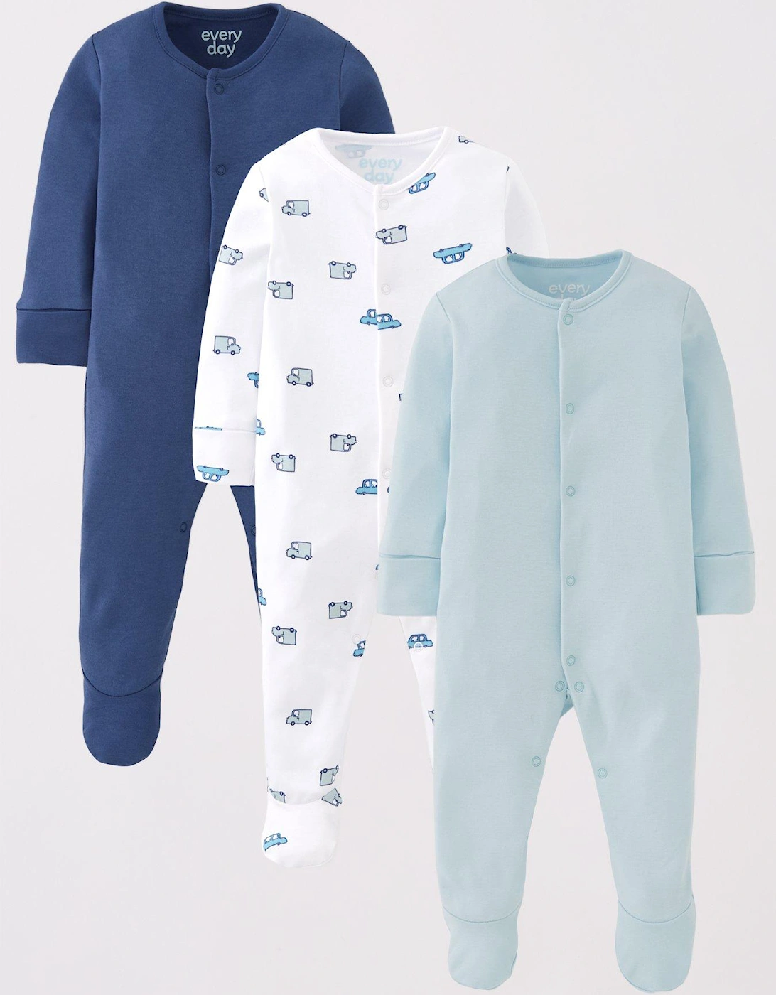 Baby Boys 3 Pack Sleepsuits - Blue, 3 of 2