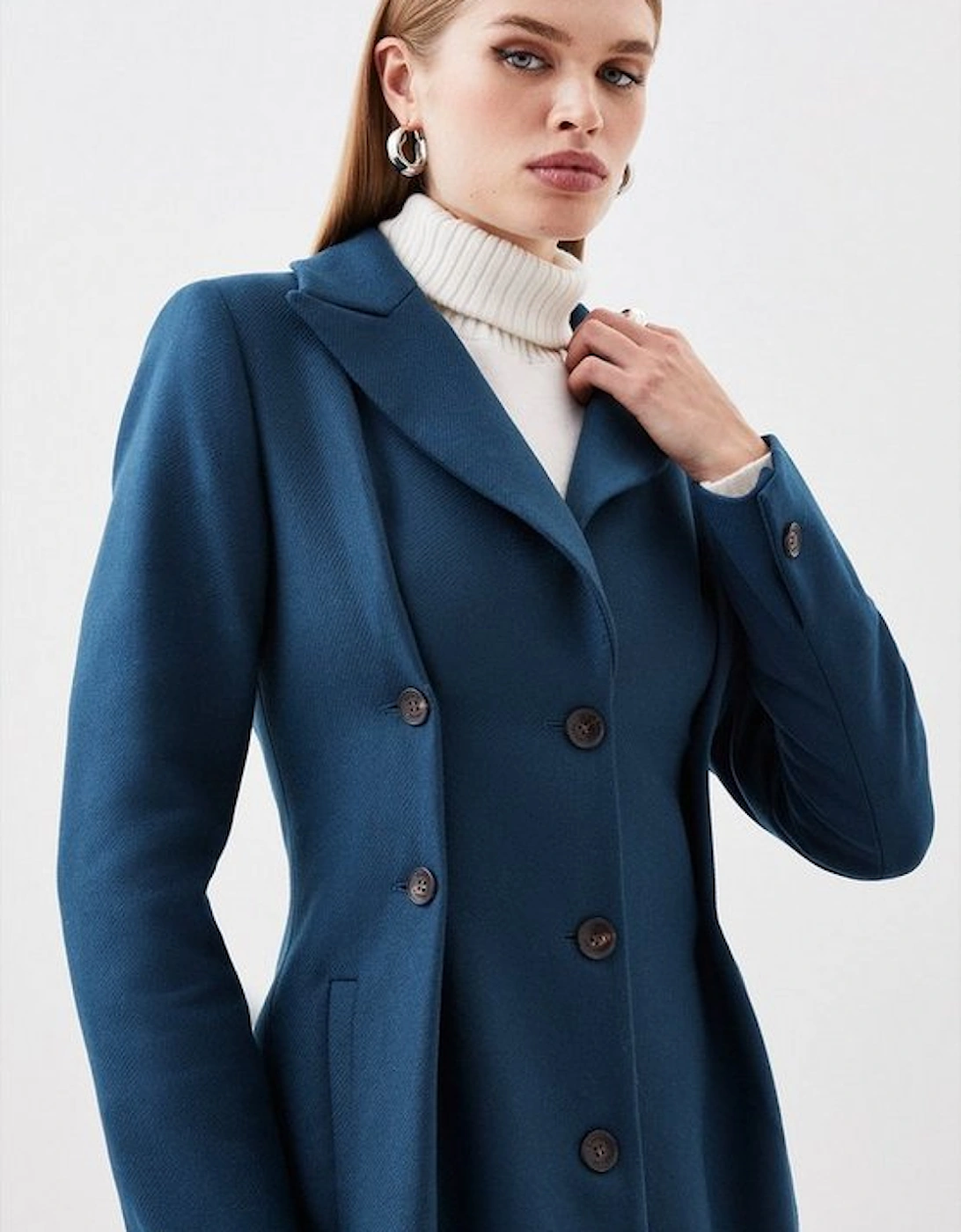 Italian Manteco Wool Button Waist Detail Tailored Coat