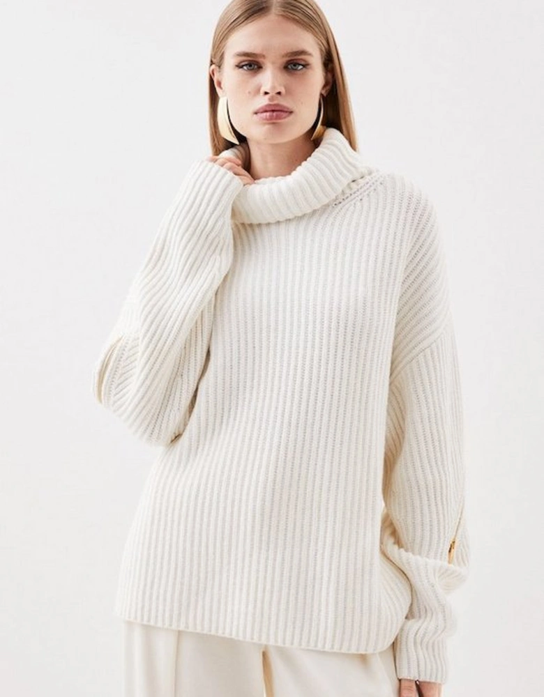 Cashmere Wool Mid Gg Roll Neck Knit Zip Detail Jumper