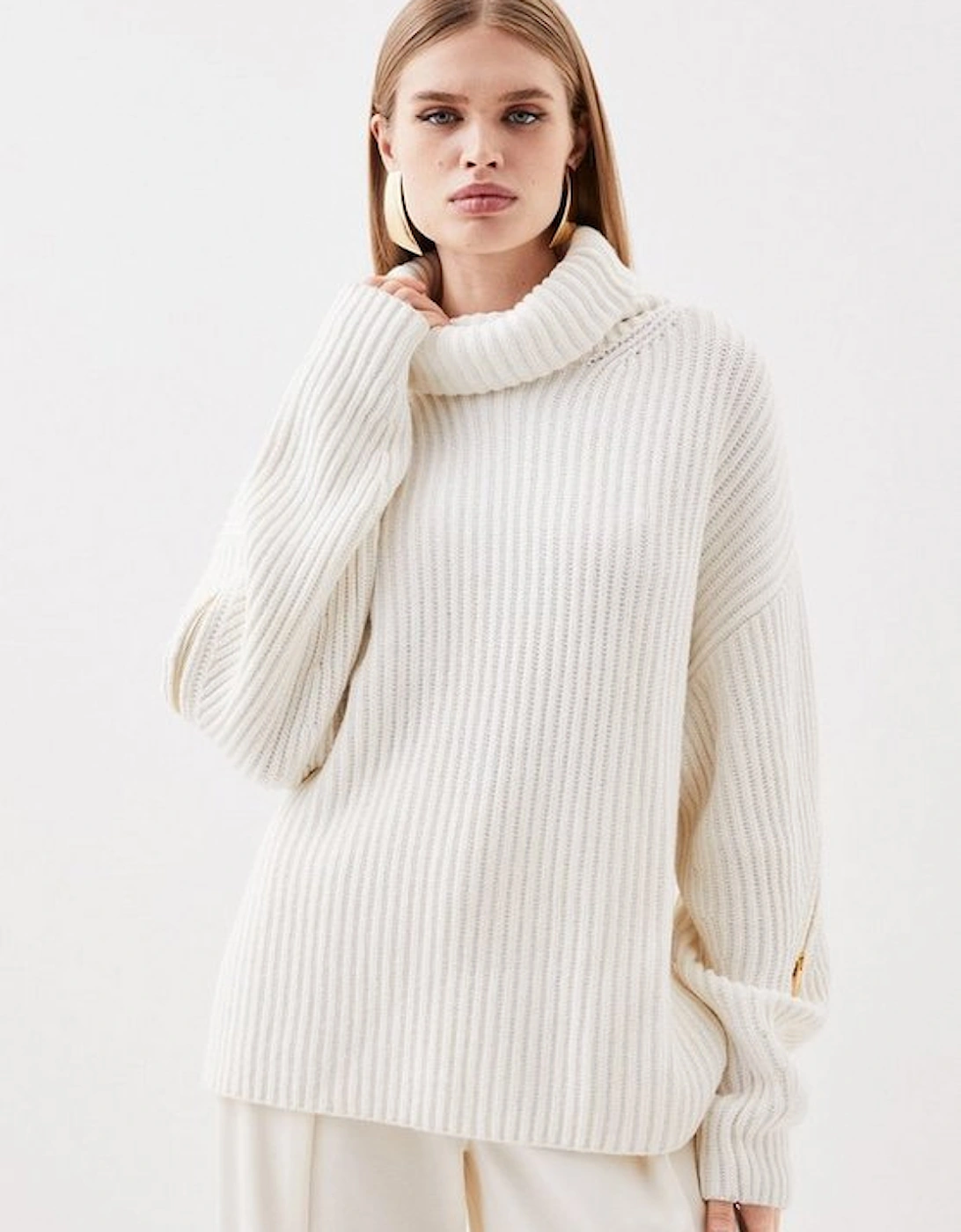Cashmere Wool Mid Gg Roll Neck Knit Zip Detail Jumper, 5 of 4