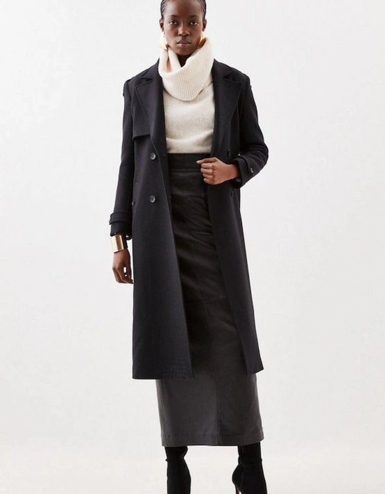 Italian Manteco Wool Blend Self Tie Belted Trench Coat