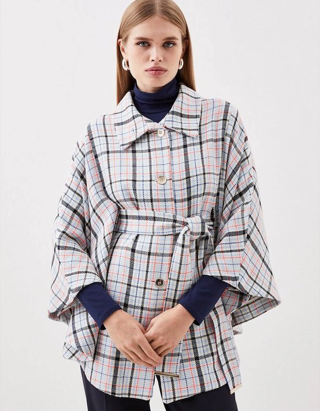 Tailored Bright Tweed Check Belted Cape, 5 of 4