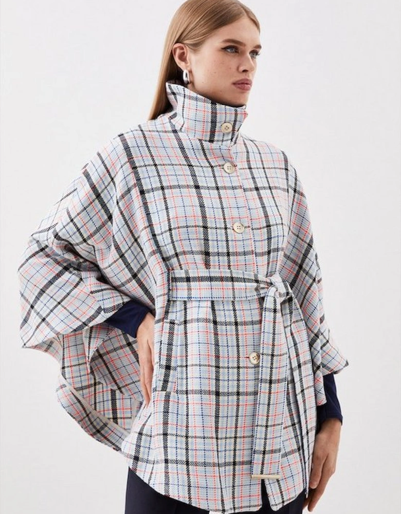Tailored Bright Tweed Check Belted Cape