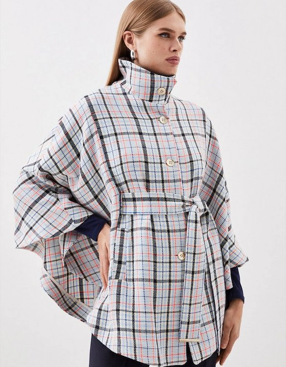 Tailored Bright Tweed Check Belted Cape