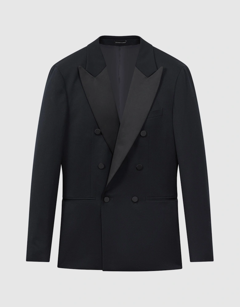 Modern Fit Satin Lapel Double Breasted Jacquard Blazer