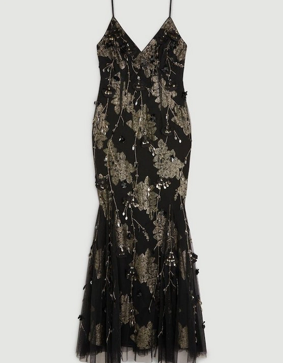 Tall Floral Applique Metallic Viscose Georgette Strappy Woven Maxi Dress