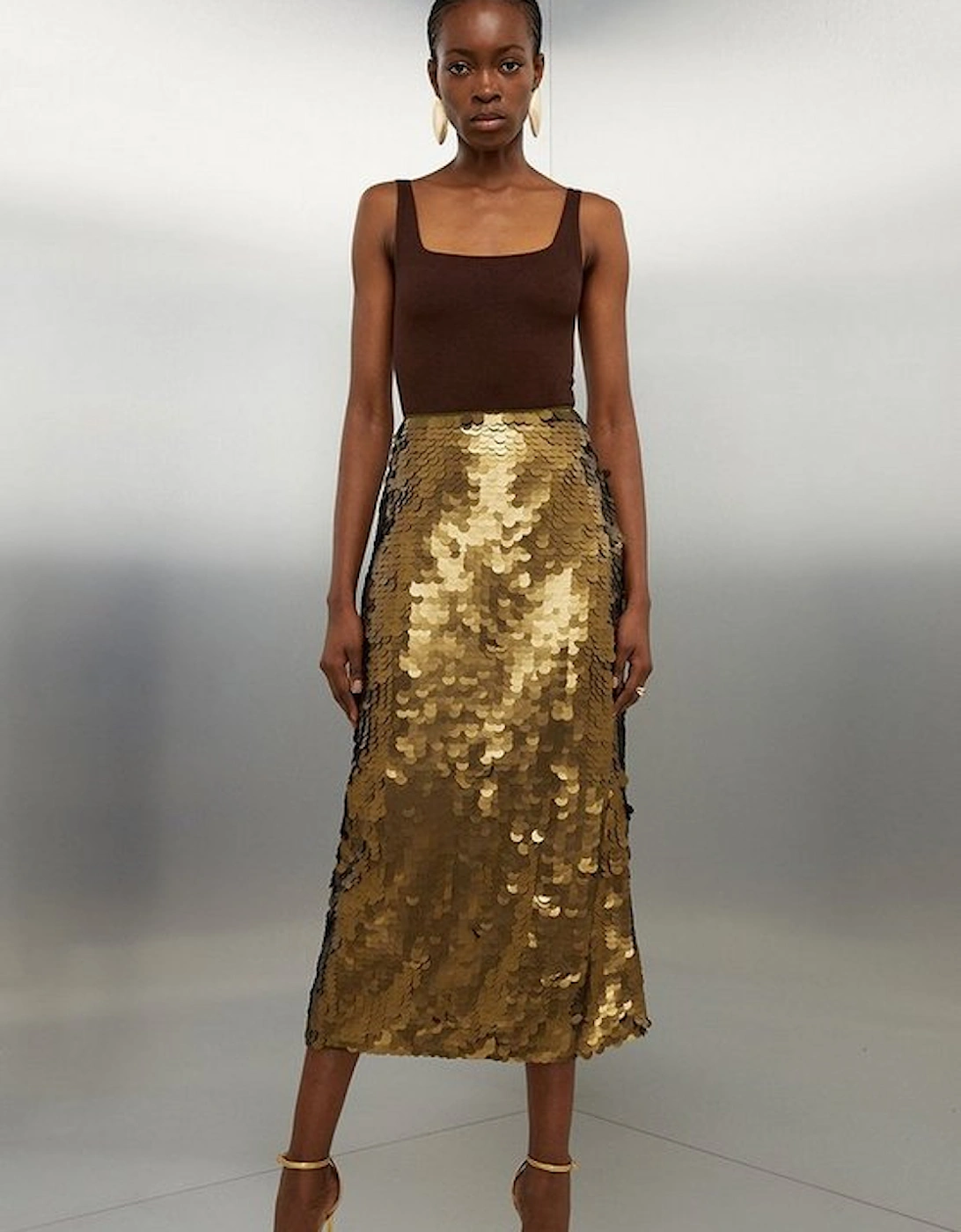 Metallic Matte Sequin Woven Midi Skirt, 5 of 4