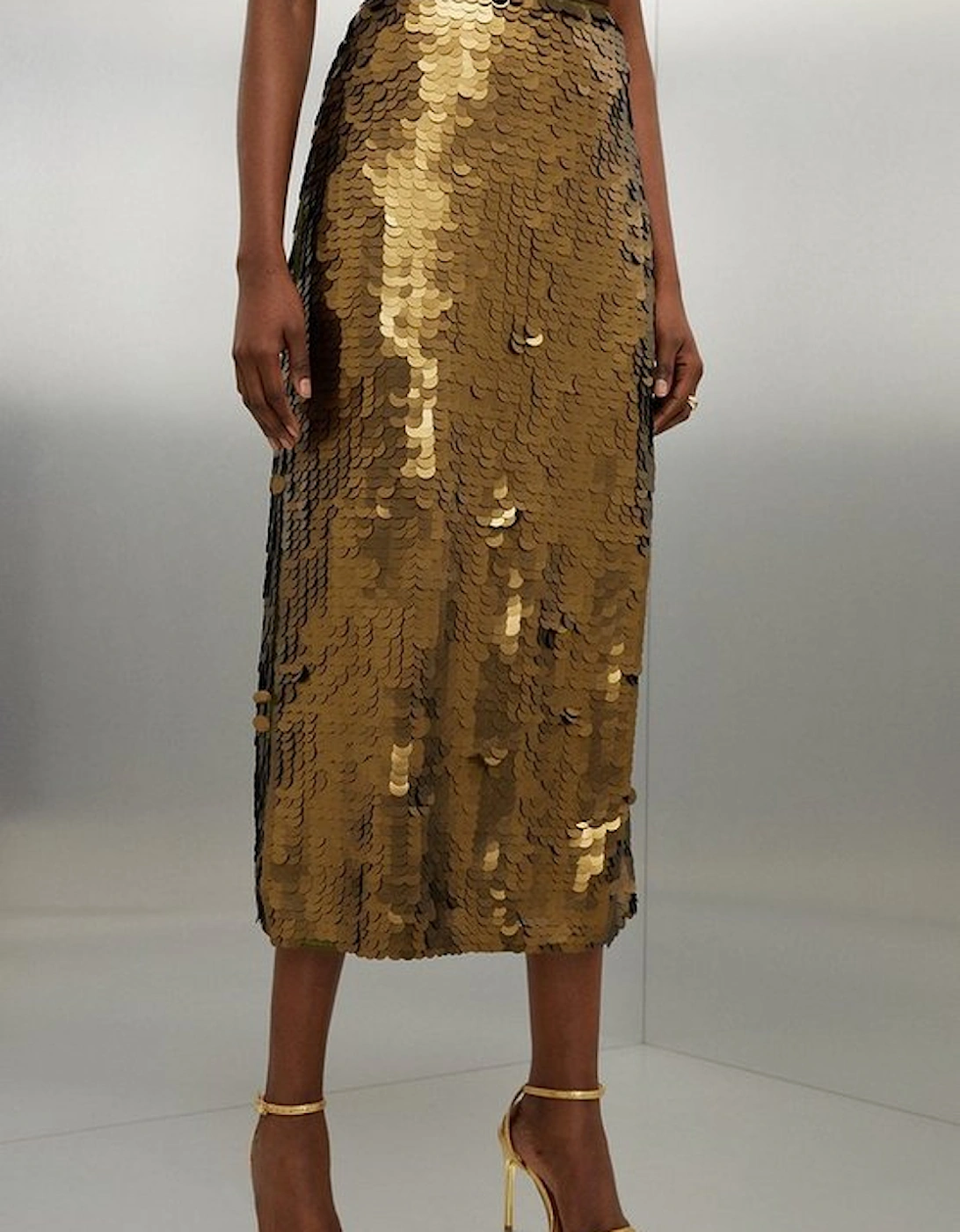 Metallic Matte Sequin Woven Midi Skirt