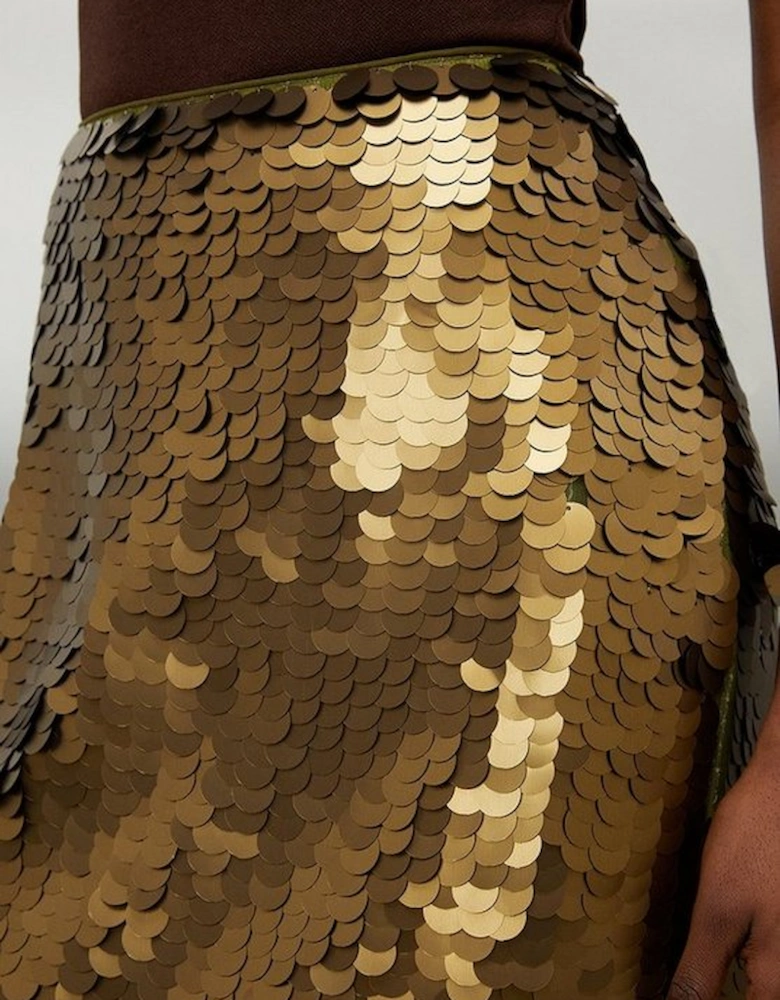 Metallic Matte Sequin Woven Midi Skirt