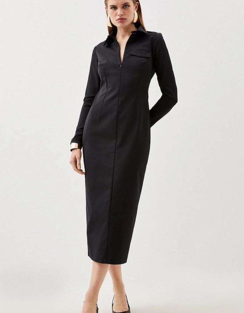 Tailored Pocket Detail Fitted Maxi Shirt Dress