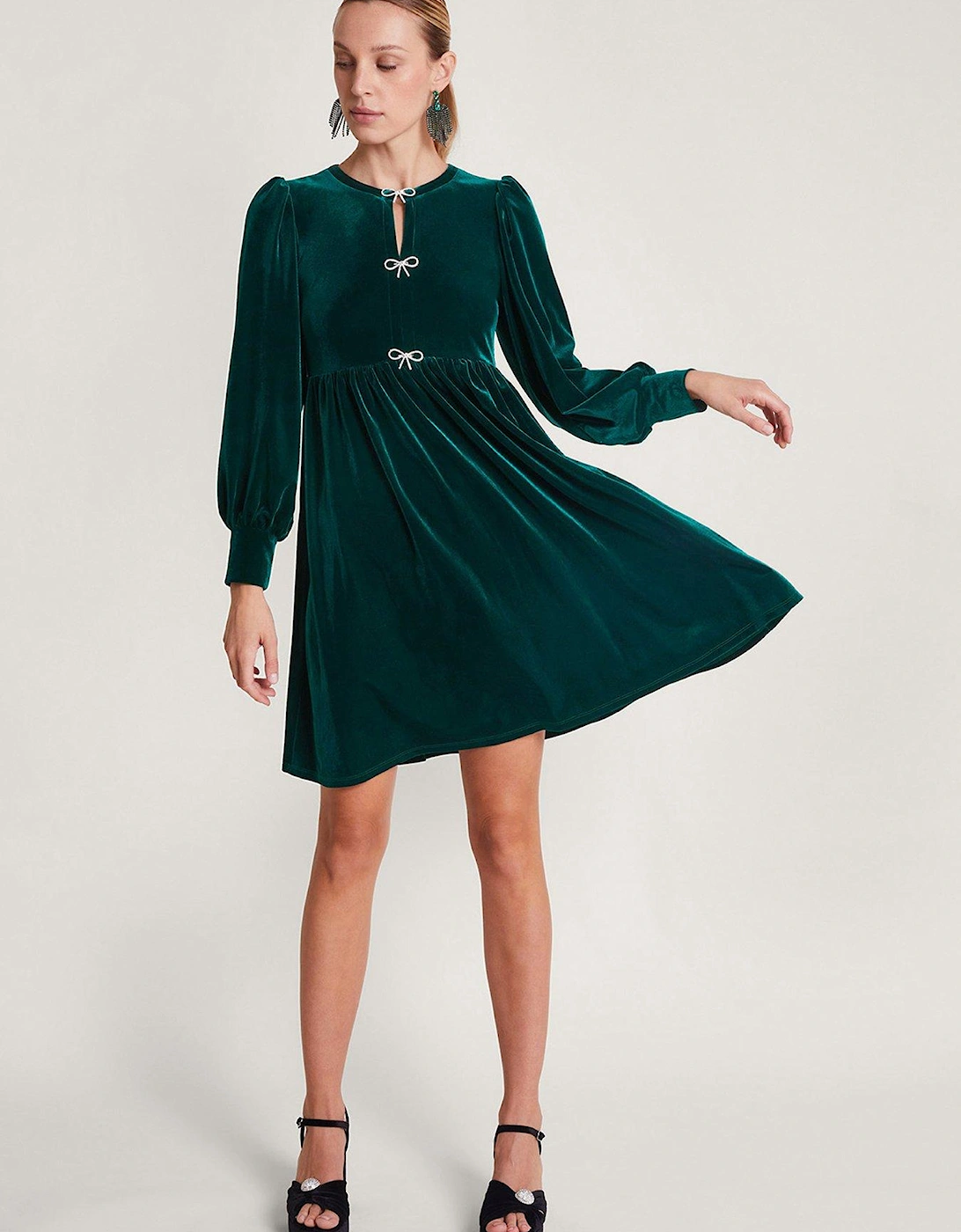 Evie Velvet Bow Dress - Green, 2 of 1