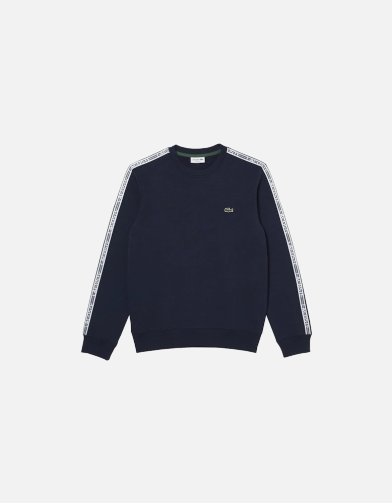 Men's Navy Blue Classic Fit Crew Neck Sweatshirt With Taping.