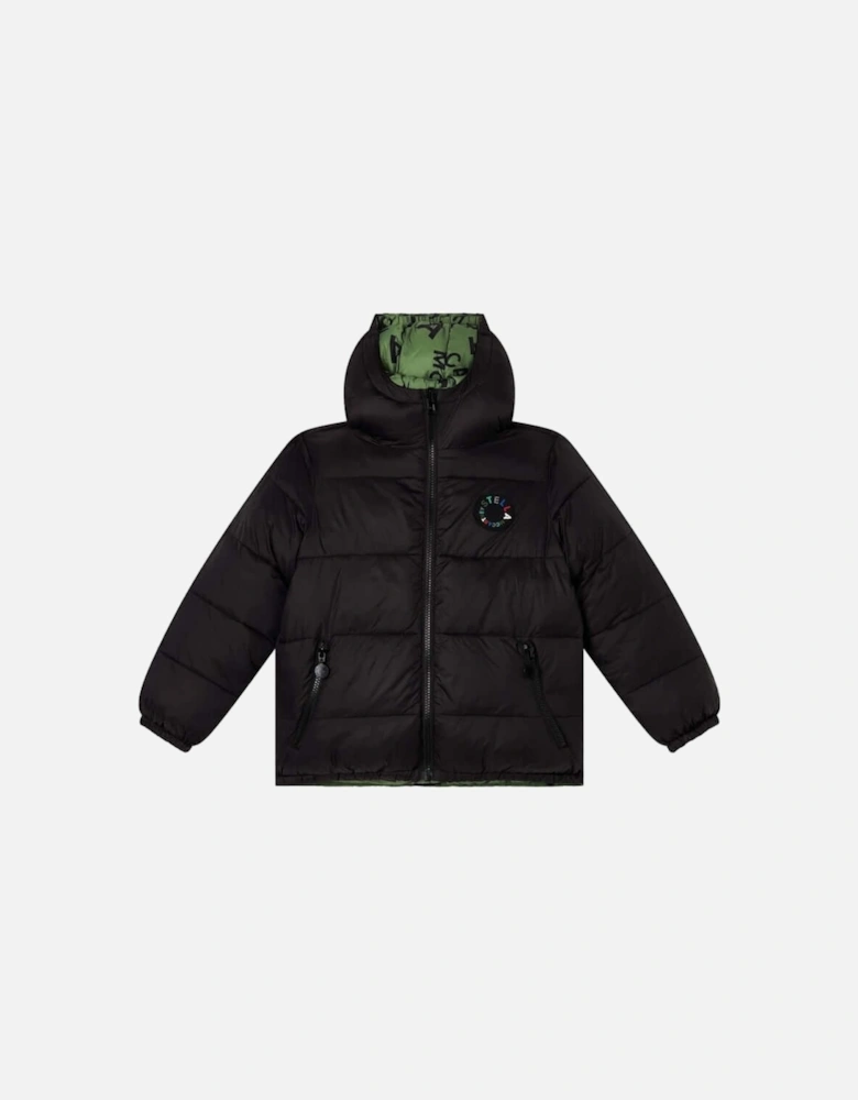 Boys Black & Green Reversible Puffer Jacket