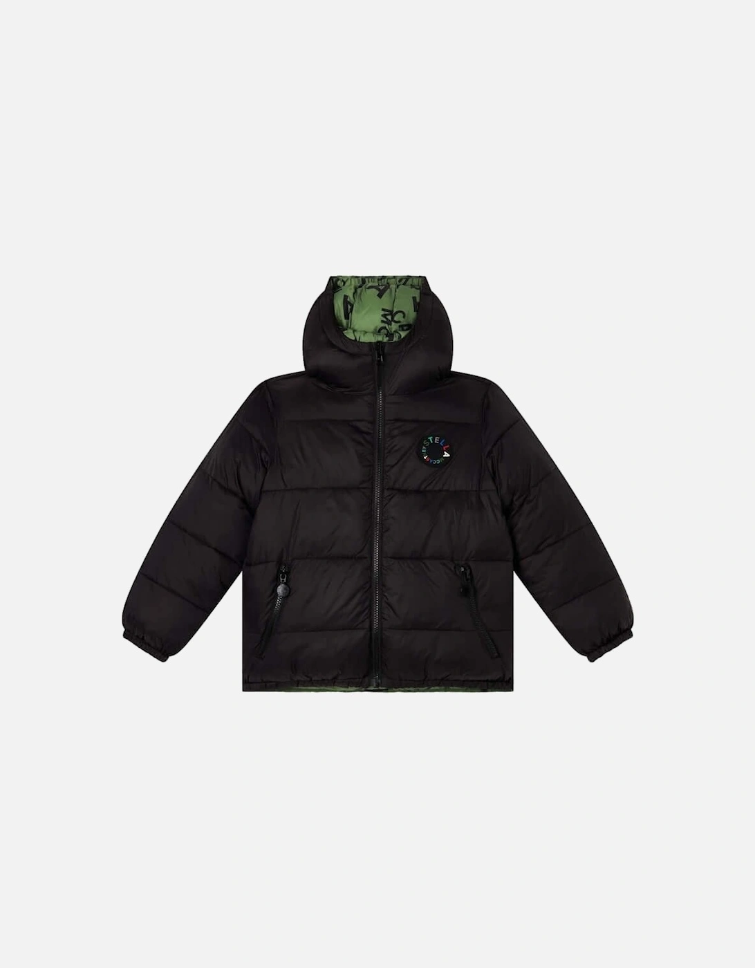 Boys Black & Green Reversible Puffer Jacket, 2 of 1