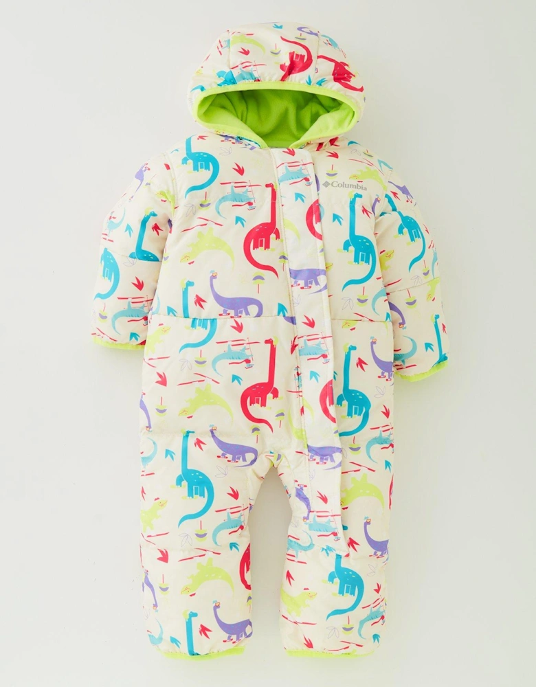 Infant Snuggly Bunny Dinosaur Print Bunting Insulated Snowsuit - Beige