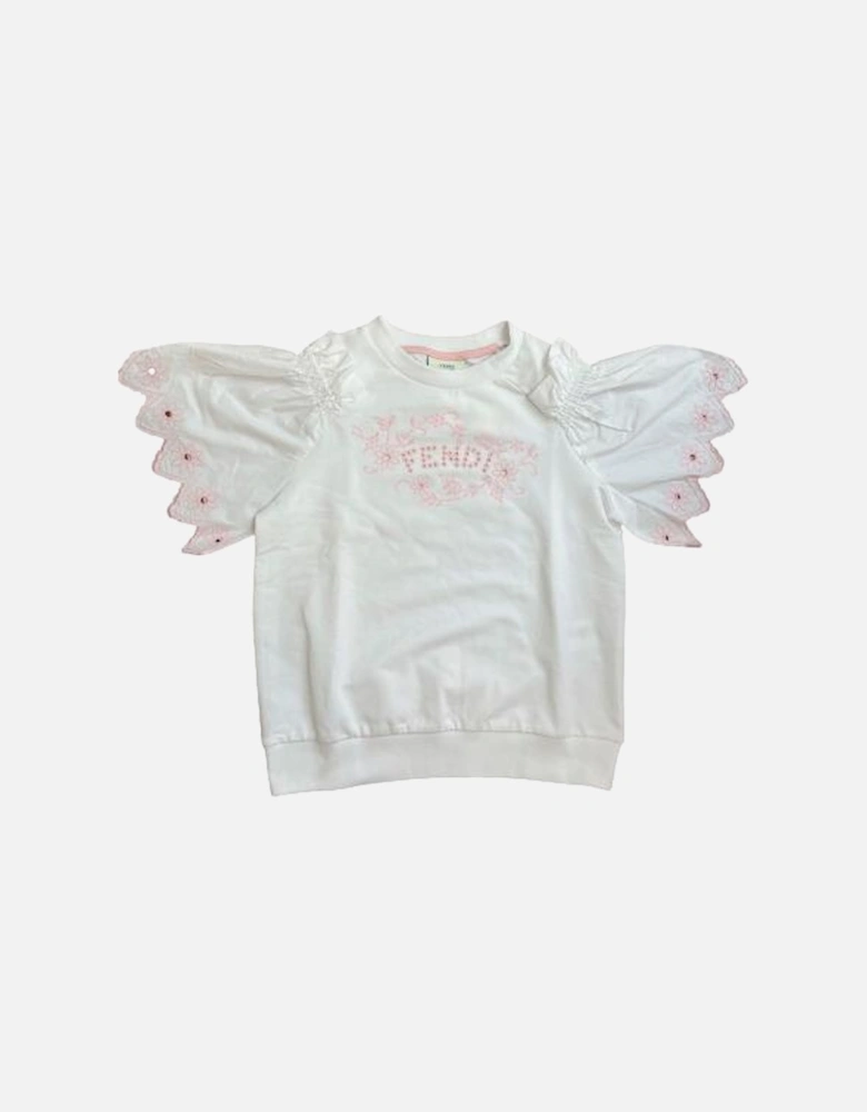 Girls White Cotton Top with Pale Pink