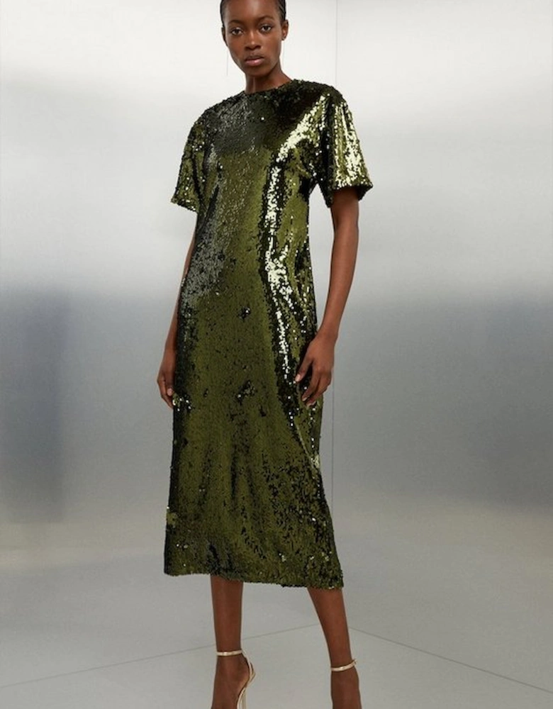 Sequin Woven Midi Dress