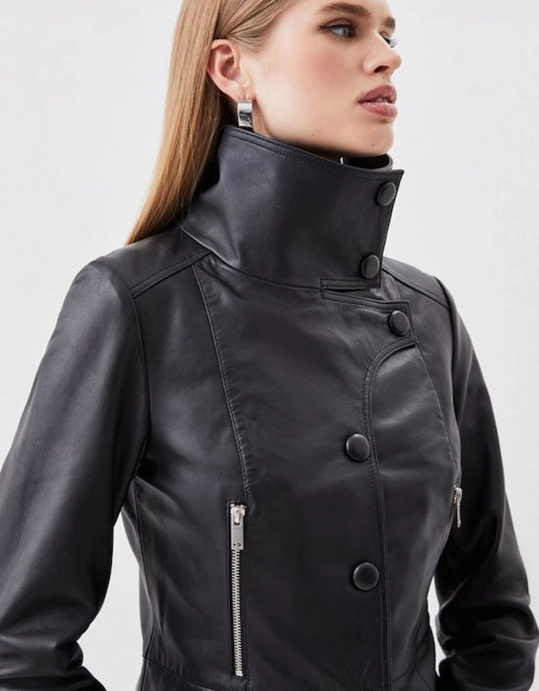 Leather Button Collar Jacket
