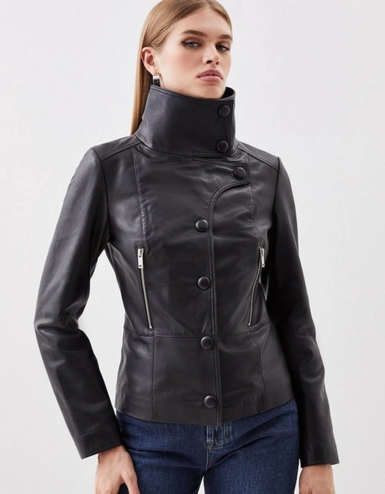 Leather Button Collar Jacket