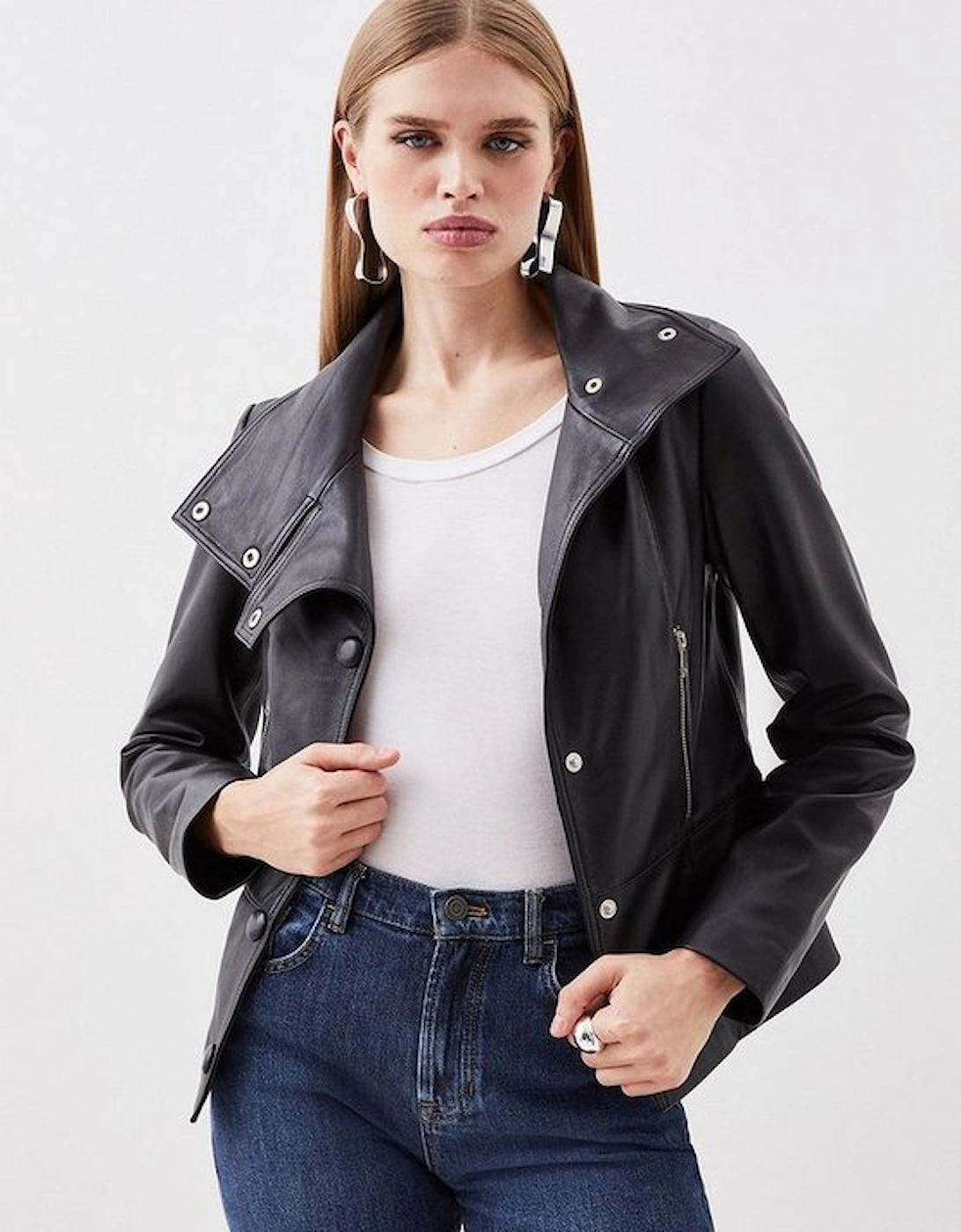 Leather Button Collar Jacket, 5 of 4