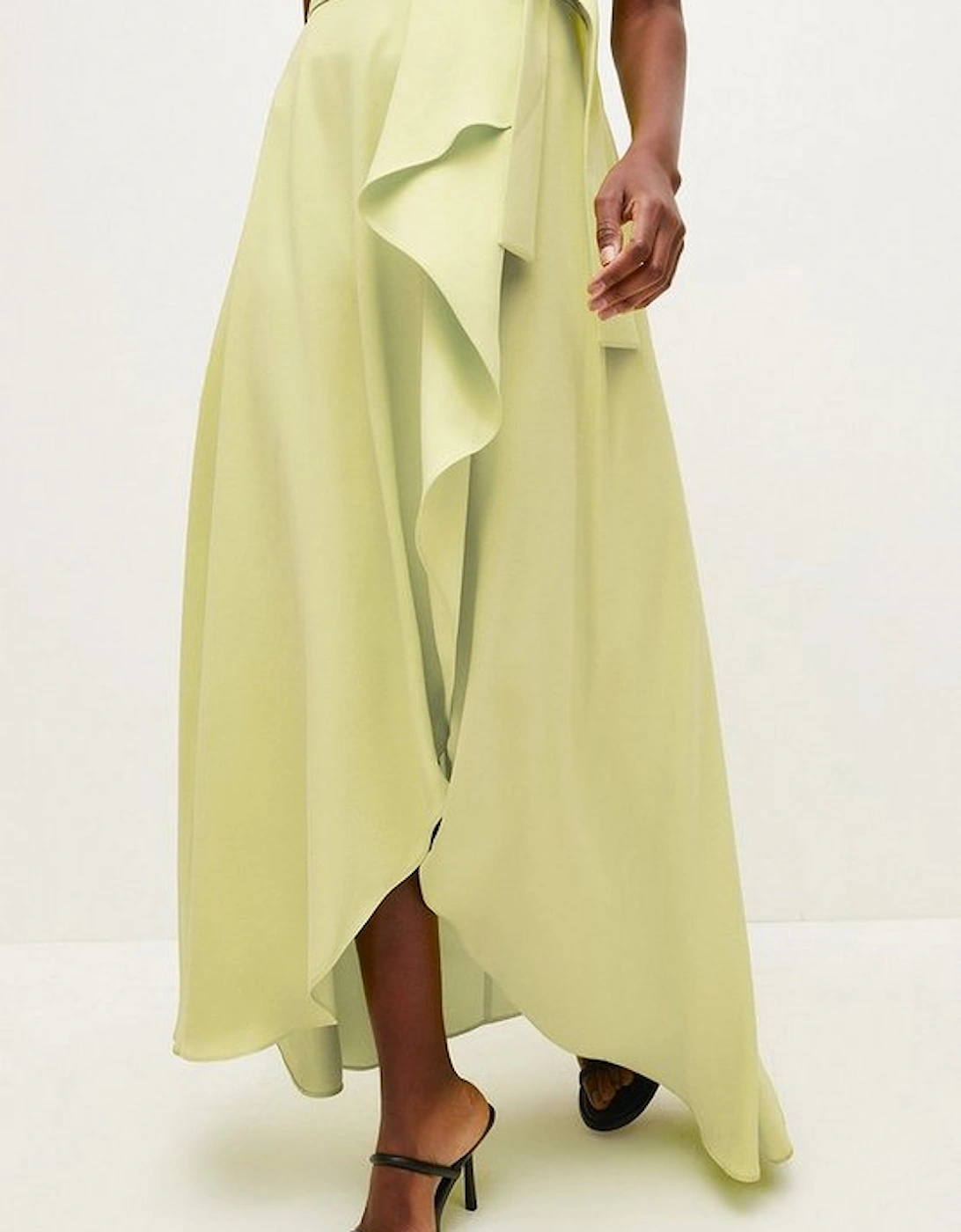 Soft Tailored Waterfall Halter Maxi Dress