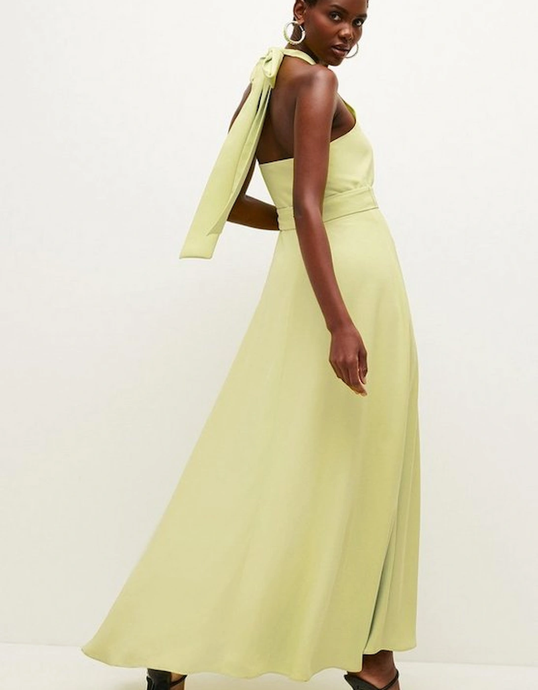 Soft Tailored Waterfall Halter Maxi Dress