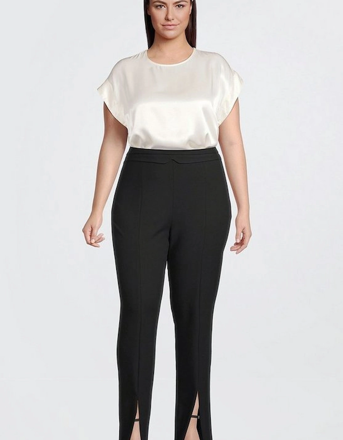Plus Size Tailored Compact Stretch Split Hem Straight Trousers