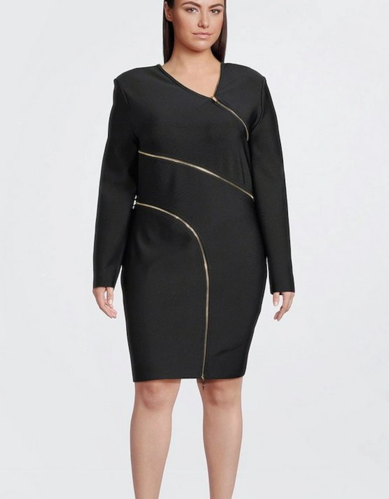 Plus Size Figure Form Bandage Zip Detail Mini Dress