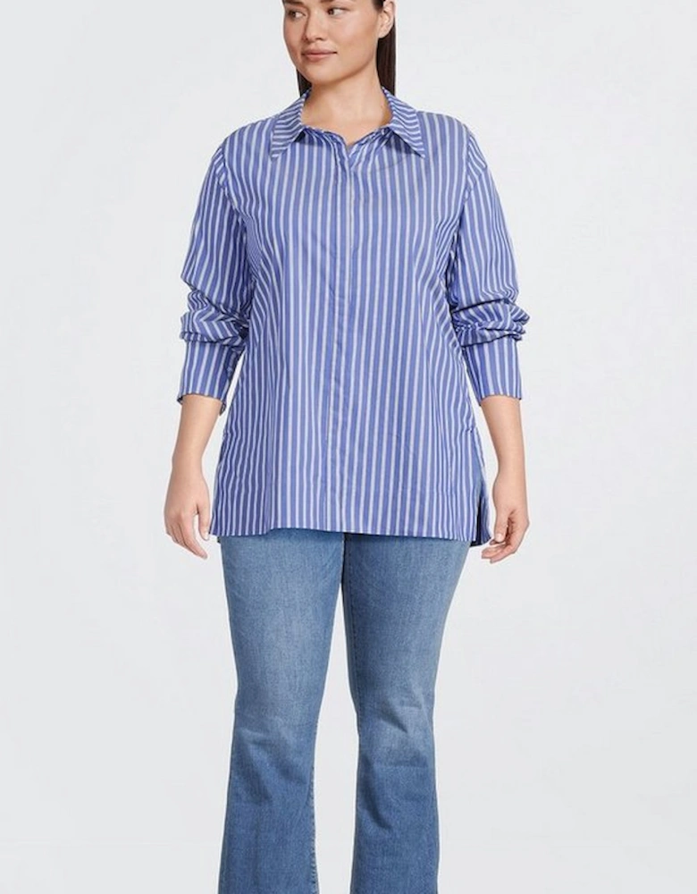 Plus Size Cotton Poplin Button Sleeve Detail Woven Shirt