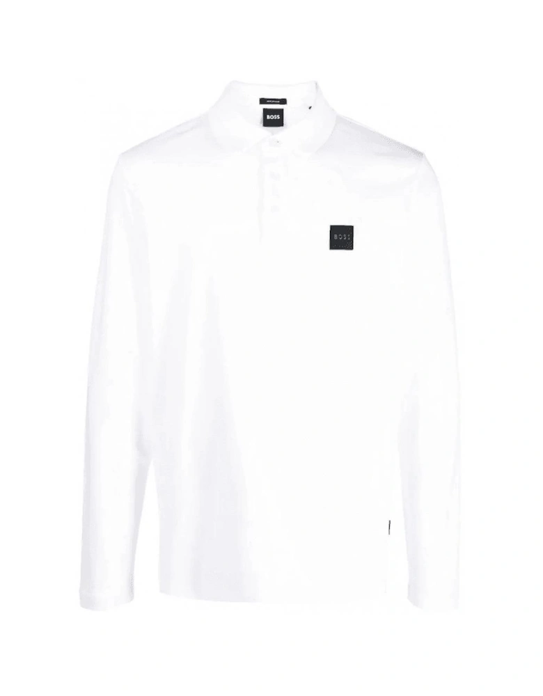 Pado 08 Rubberised Logo Long Sleeve White Polo Shirt