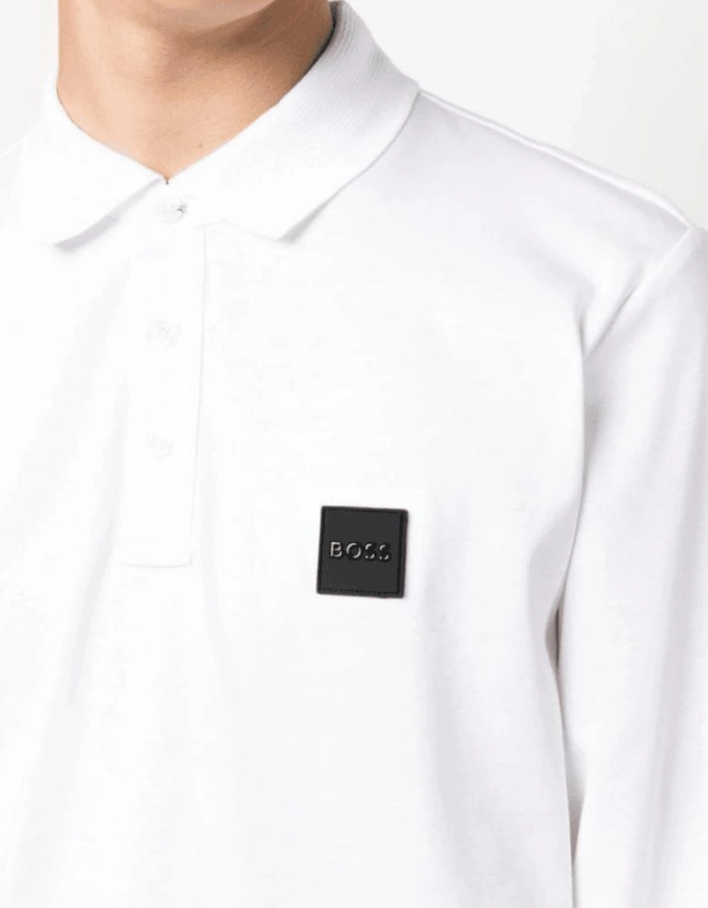 Pado 08 Rubberised Logo Long Sleeve White Polo Shirt