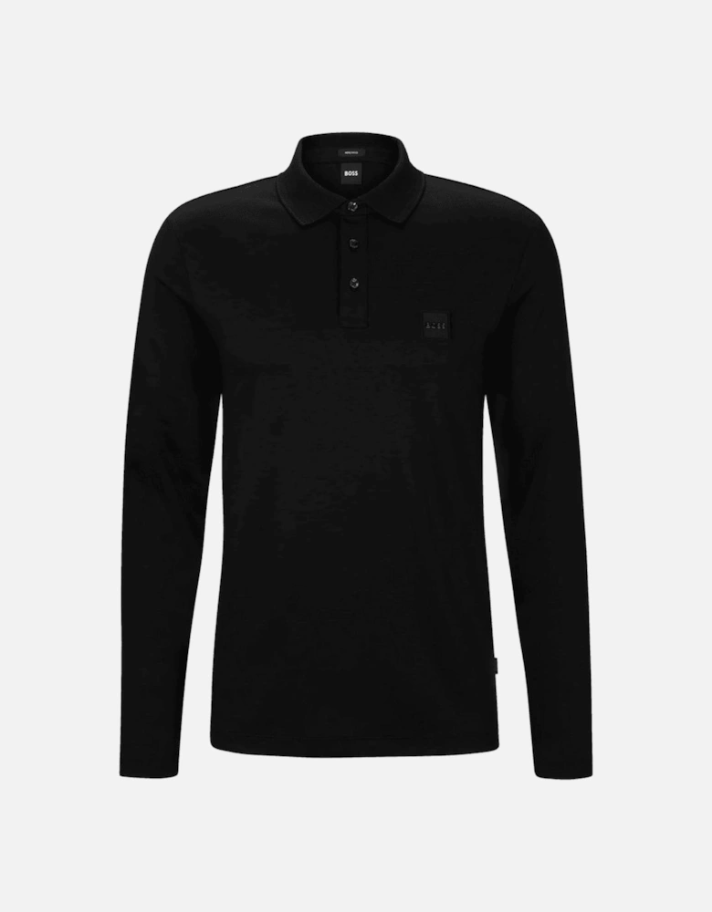 Pado 08 Rubberised Logo Long Sleeve Black Polo Shirt