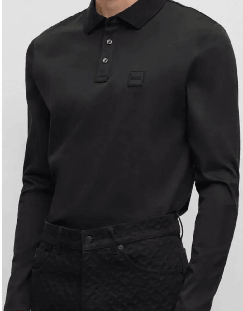 Pado 08 Rubberised Logo Long Sleeve Black Polo Shirt