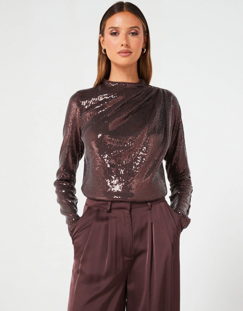 Ls Sequin Gathered Blouse