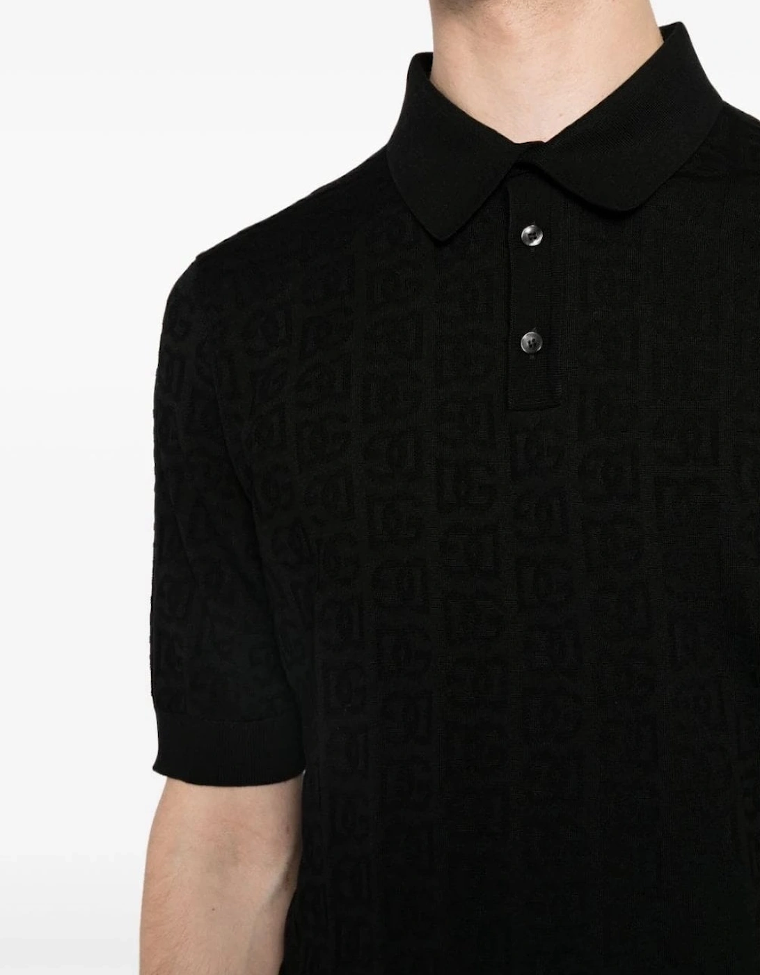 Woven Logo Knitted Polo Black