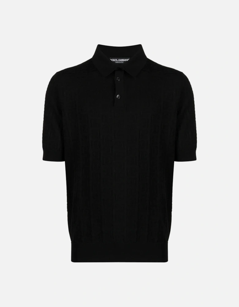 Woven Logo Knitted Polo Black