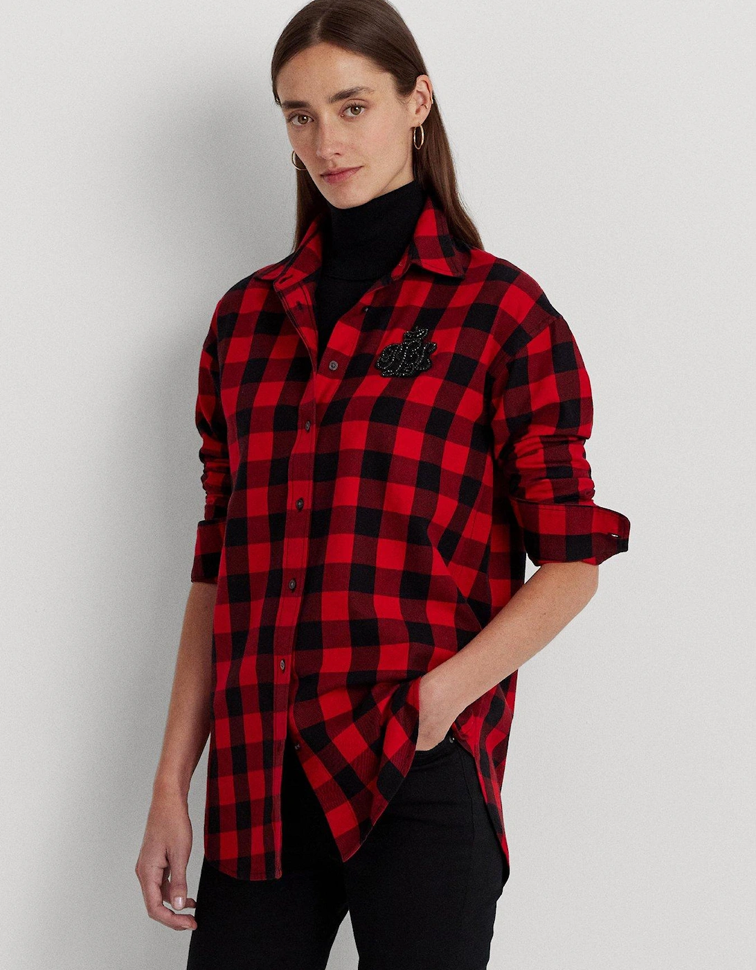 Kotta-long Sleeve-button Front Shirt - Red/black, 5 of 4