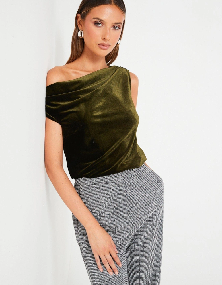 Velvet Off The Shoulder Gathered Blouse