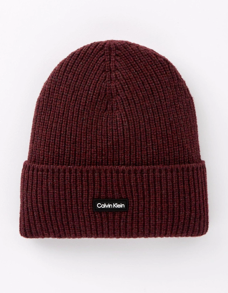 Ribbed Knit Beanie Hat - Red