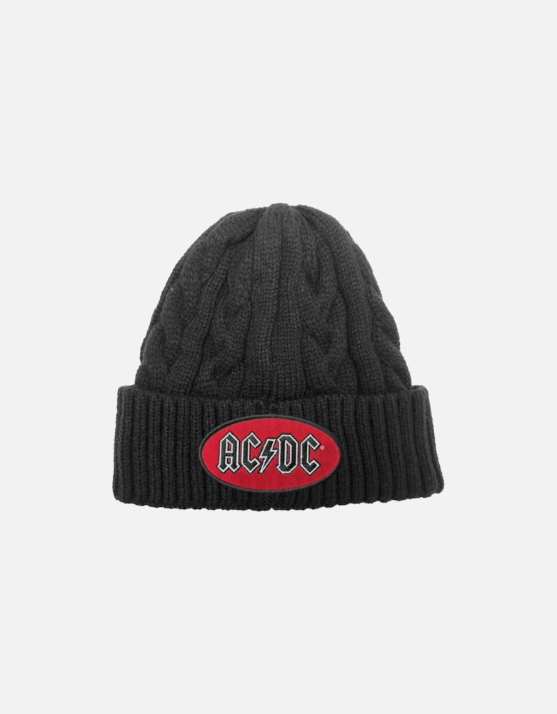 Unisex Adult Oval Cable Knit Logo Beanie