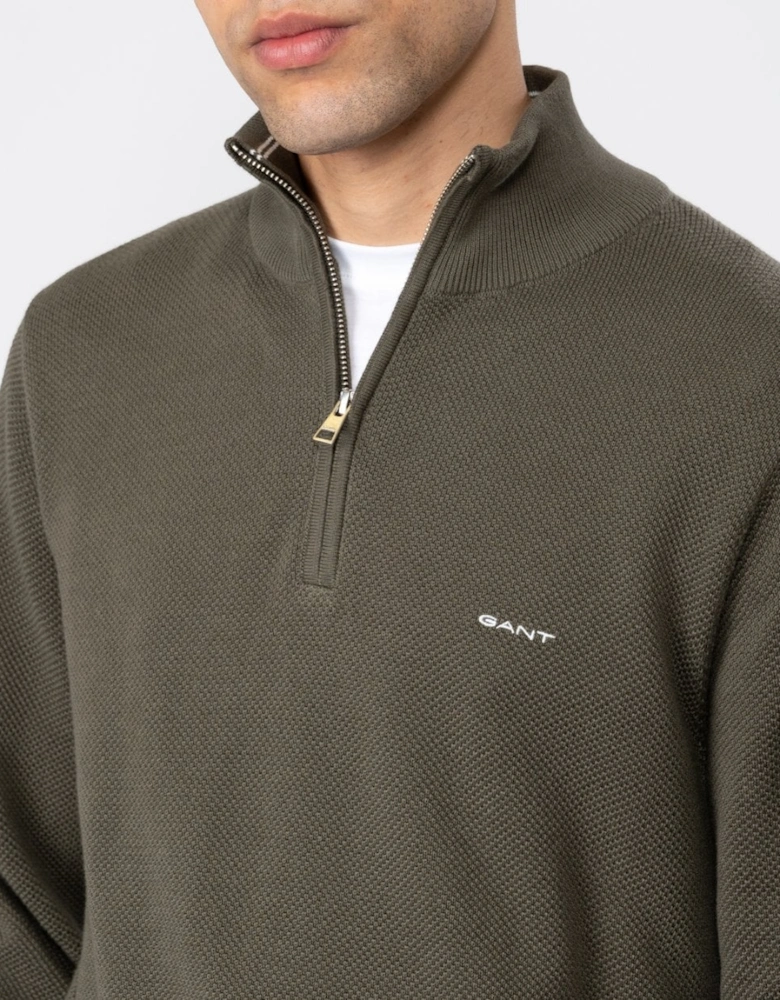 Mens Cotton Pique Half Zip Jumper