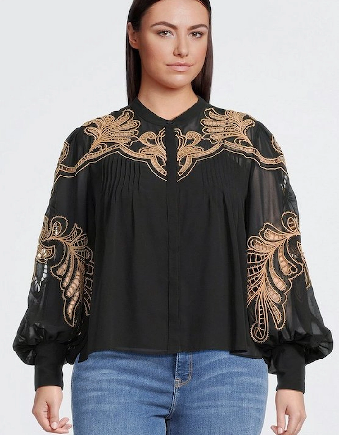 Plus Size Cutwork Embroidered Woven Blouse, 5 of 4