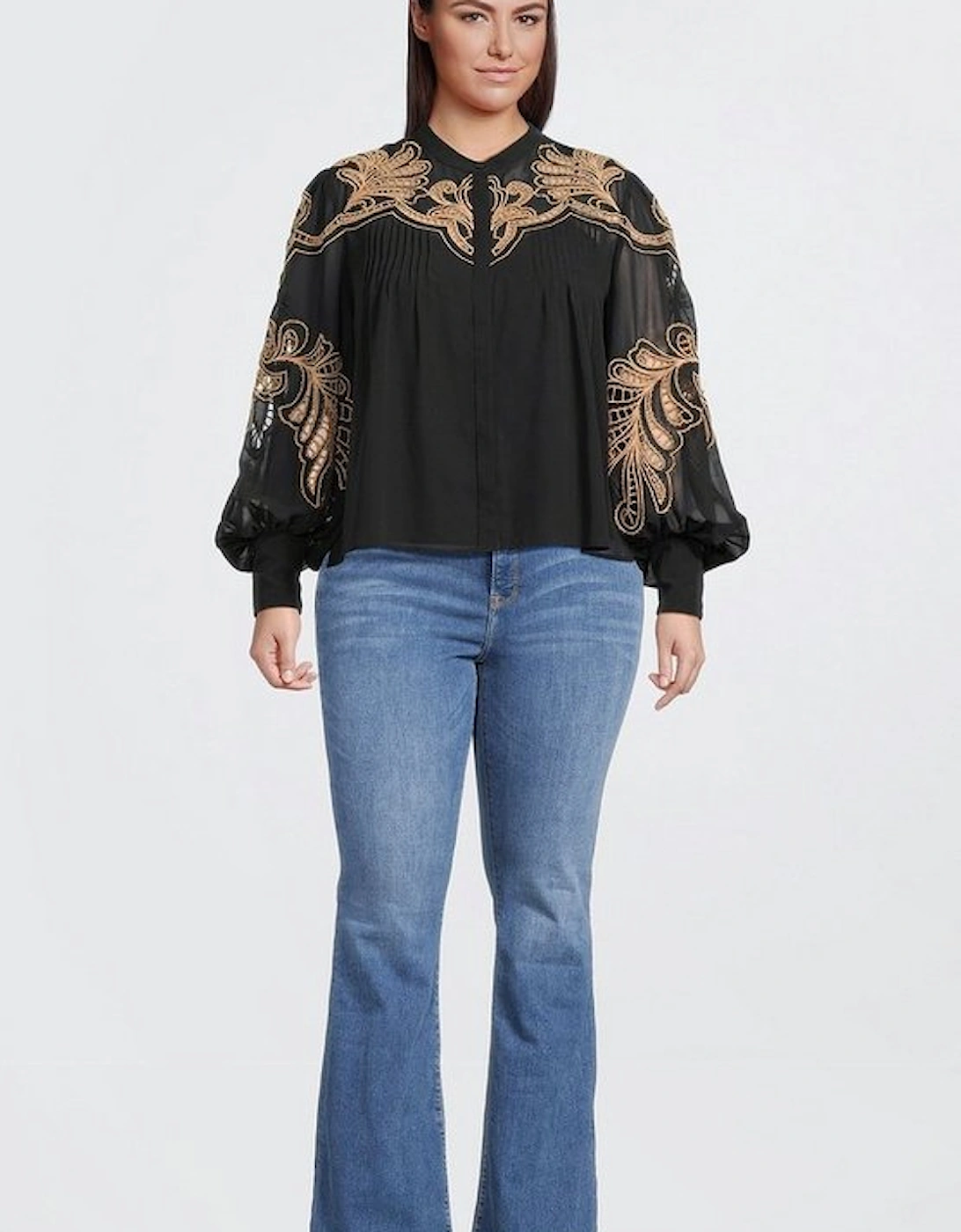 Plus Size Cutwork Embroidered Woven Blouse