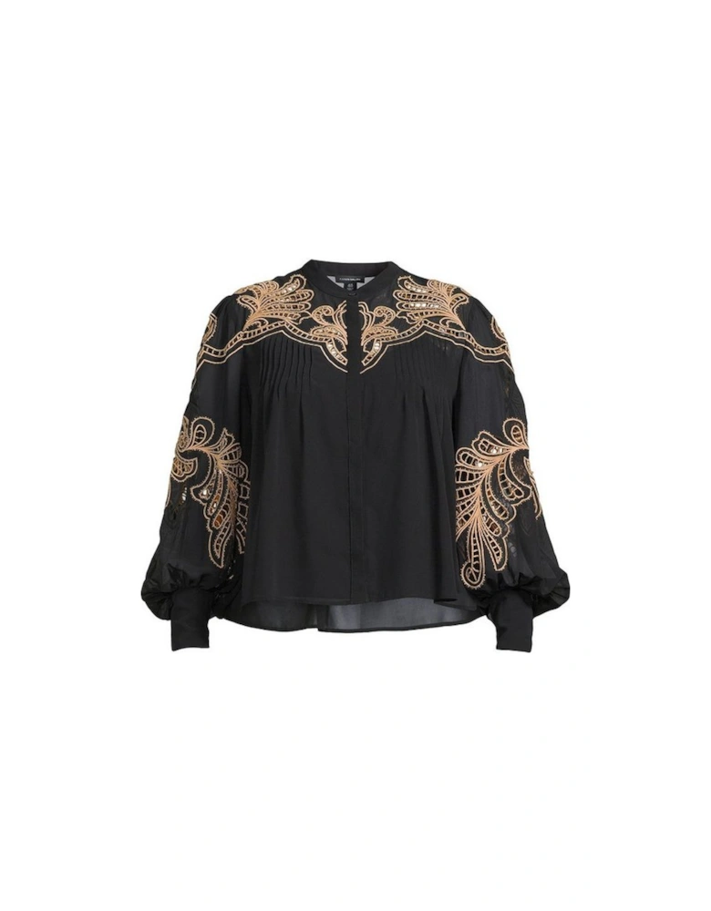 Plus Size Cutwork Embroidered Woven Blouse