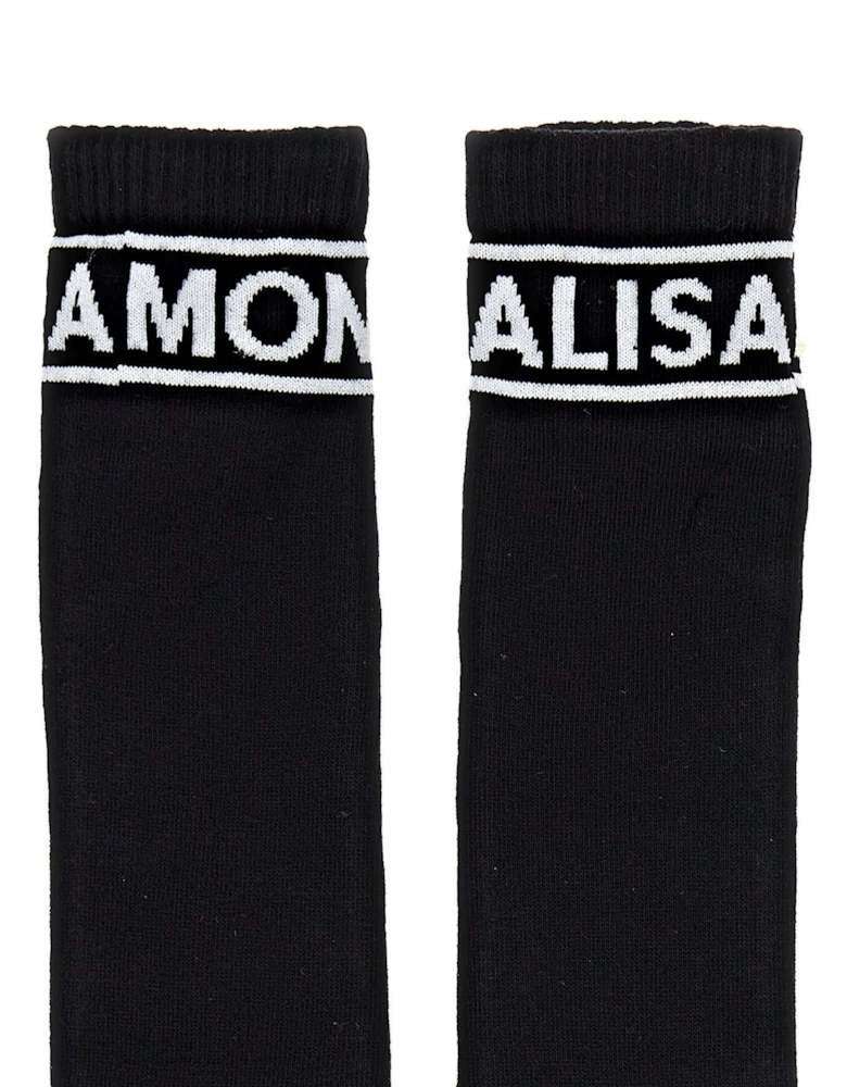 Girls Black Print Socks